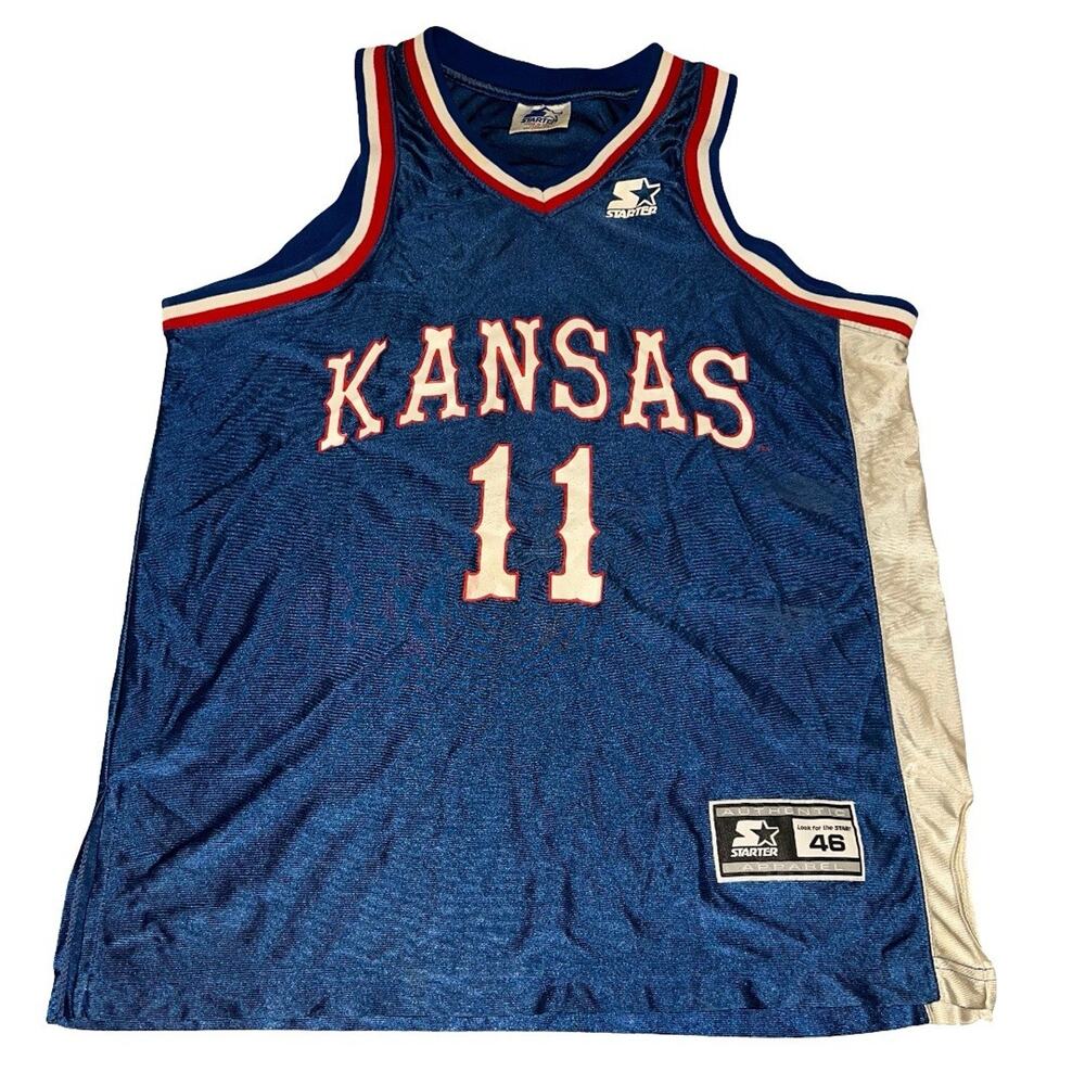 Vintage 90s Kansas University Jayhawks Jacque Vaughn NCAA Starter Jersey M 46